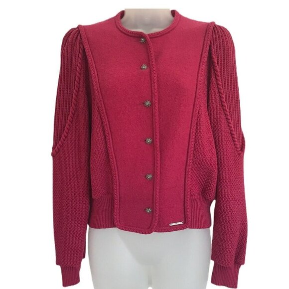 Geiger Austria Pink Button Front Cardigan Boiled Wool Sz 40 Sweater Knit Career - Picture 1 of 12